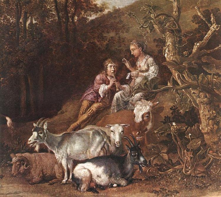 POTTER, Paulus Landscape with Shepherdess Shepherd Playing Flute (detail) ad Spain oil painting art
